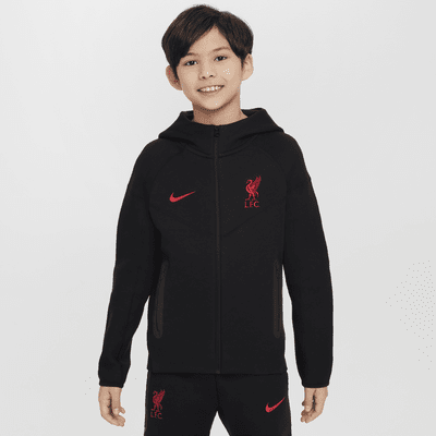 Felpa da calcio con cappuccio e zip a tutta lunghezza Nike Liverpool FC Tech Fleece – Ragazzo