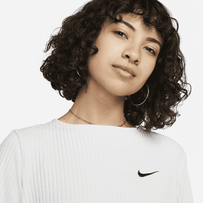 Playera de manga larga de tela de punto de canalé para mujer Nike Sportswear