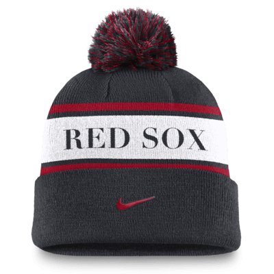 Boston Red Sox Team Stripe Peak Men's Nike MLB Cuffed Pom Beanie