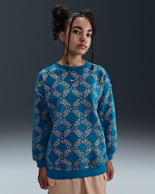 Детский свитшот Nike Sportswear Club Fleece Big Kids' (Girls') Oversized Printed Crewneck