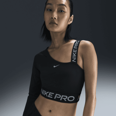 เสื้อเอวลอยอสมมาตรผู้หญิง Dri-FIT Nike Pro Shine