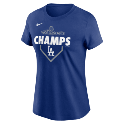 Playera Nike de la MLB para mujer Los Angeles Dodgers 2024 World Series Champions Lockup