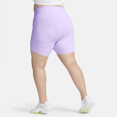 Shorts de ciclismo de 20 cm de tiro alto de media sujeción para mujer Nike Universa con bolsillos (talla grande)