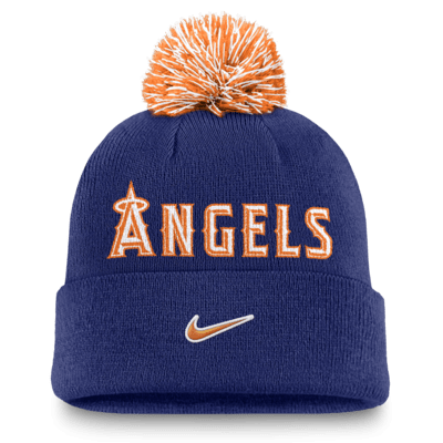 Gorro con dobladillo y pompón Nike de la MLB para hombre Los Angeles Angels Peak