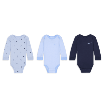 Bodys de manga larga (paquete de 3) para bebé (de 0 a 9 meses) Nike Baby Essentials