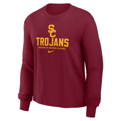 Playera de manga larga universitaria Nike para mujer USC Trojans Primetime University Boxy