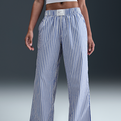 Pants rayados holgados de tiro medio para mujer Nike Sportswear Chill Poplin