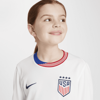 Jersey de fútbol de manga larga Nike Dri-FIT replica de la selección femenina de fútbol de los Estad os Unidos 2024 Stadium local para niño talla grande