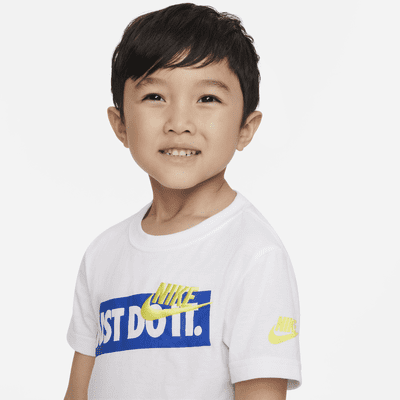 Shop Nike Pre-School Just Do It Embroidery Tee 86K524-001 white