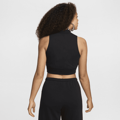 Camisola sem mangas recortada e estreita em tecido moletão com fecho até meio Nike Sportswear Chill Terry para mulher