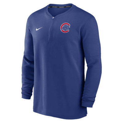 Playera de manga larga Nike Dri-FIT de la MLB de medio cierre para hombre Chicago Cubs Authentic Collection Game Time