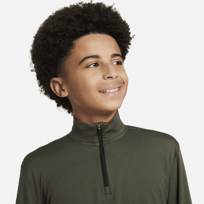 Playera de medio cierre de manga larga Dri-FIT con protección UV para niño talla grande Nike Multi