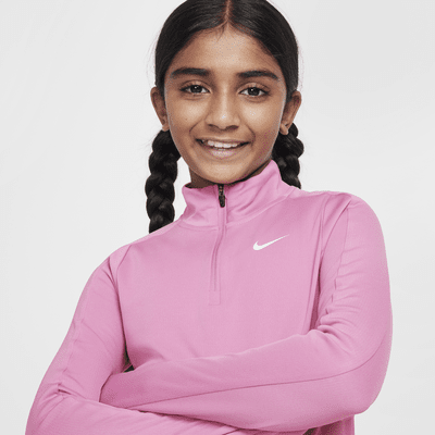 Nike Dri-FIT langermet overdel med halv glidelås til store barn (jente)