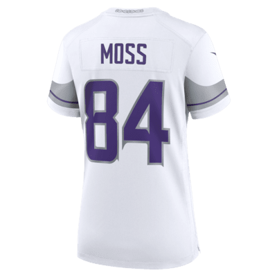 Jersey de fútbol para el día del partido de la NFL Nike para mujer Randy Moss Minnesota Vikings