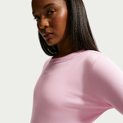 Playera de manga larga de tela de canalé ajustada para mujer Nike Sportswear