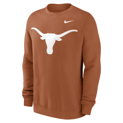 Sudadera de cuello redondo sin cierre universitaria Nike para hombre Texas Longhorns Primetime Evergreen Logo