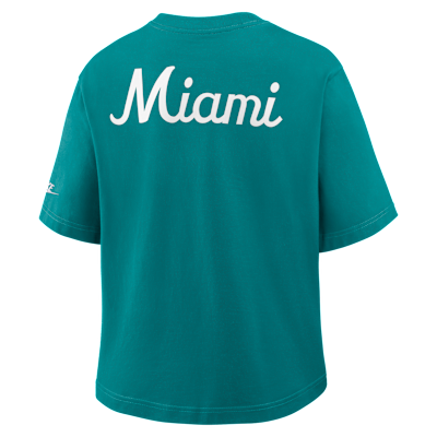 Playera Nike de la NFL para mujer Miami Dolphins Rewind Pocket Boxy
