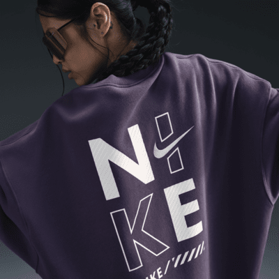 Oversized Nike Sportswear-sweatshirt i fleece med rund hals til kvinder