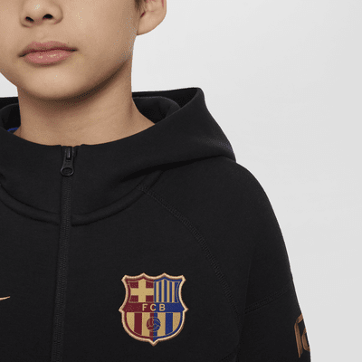 Hoodie de futebol com fecho completo Nike Tech Fleece FC Barcelona Júnior (Rapaz)