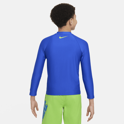 Playera de manga larga con cierre Hydroguard para niño talla grande Nike Swim 3-D Swoosh