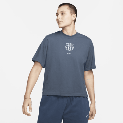 Playera de fútbol Nike de corte cuadrado para mujer FC Barcelona