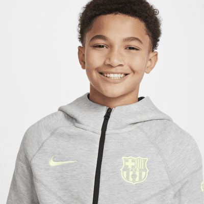 Piłkarska bluza z kapturem i zamkiem na całej długości dla dużych dzieci (chłopców) FC Barcelona Tech Fleece