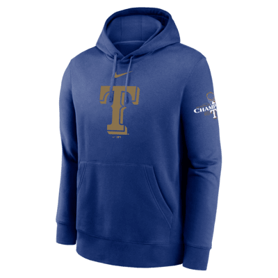 Sudadera con gorro sin cierre de la MLB para hombre Texas Rangers 2023 World Series Champions Gold Logo Club