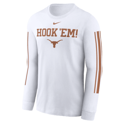 Playera de manga larga universitaria Nike para hombre Texas Longhorns Local Spirit Slogan