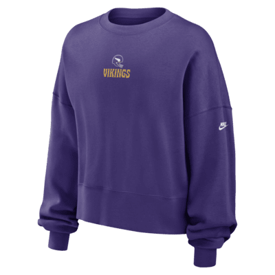 Sudadera de cuello redondo sin cierre Nike de la NFL para mujer Minnesota Vikings Rewind