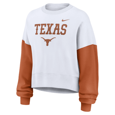 Sudadera de cuello redondo sin cierre universitaria Nike para mujer Texas Longhorns Primetime