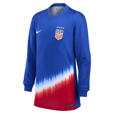 Jersey de fútbol de manga larga Nike Dri-FIT del USWNT visitante 2024 Stadium para niños talla grande Alex Morgan