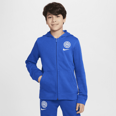 Inter Milan Club Thuis Nike voetbalhoodie van sweatstof met rits over de hele lengte voor jongens