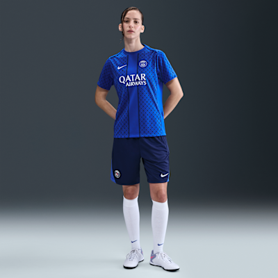 Kortärmad fotbollströja för uppvärmning Paris Saint-Germain Academy Pro Nike Dri-FIT för kvinnor (hemmaställ)