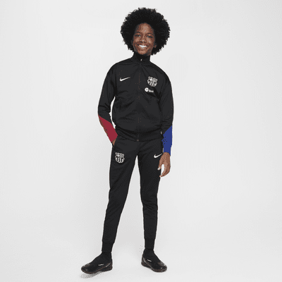 Maskinstrikket FC Barcelona Strike Nike Dri-FIT-fodboldtracksuit til større børn