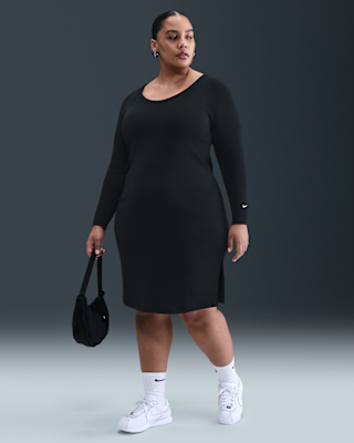 Женские тайтсы Nike Sportswear Chill Knit Tight Long-Sleeve Midi Mini-Rib Dress (Plus Size)