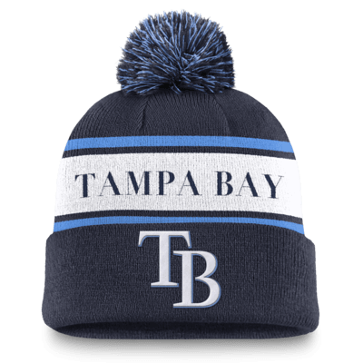 Tampa Bay Rays Team Stripe Peak Men's Nike MLB Cuffed Pom Beanie