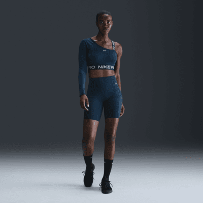 Nike Pro Shine Dri-FIT asymmetrisk kort overdel til dame