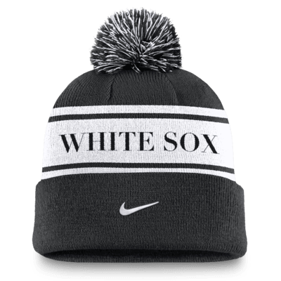 Gorro con dobladillo y pompón Nike de la MLB para hombre Chicago White Sox Team Stripe Peak