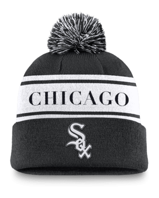 Мужские  Chicago White Sox Team Stripe Peak Nike MLB Cuffed Pom Beanie