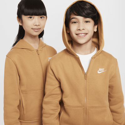 Sudadera con gorro de cierre completo para niños talla grande Nike Sportswear Club Fleece