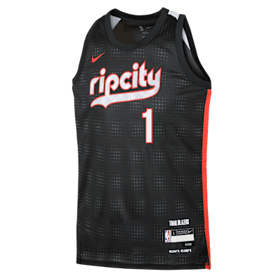 Jersey Nike Dri-FIT de la NBA Swingman para niños talla grande Anfernee Simons Portland Trail Blazers 2024/25 City Edition