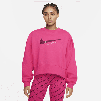 nike nsw oatmeal fleece crop crew neck sweatshirt