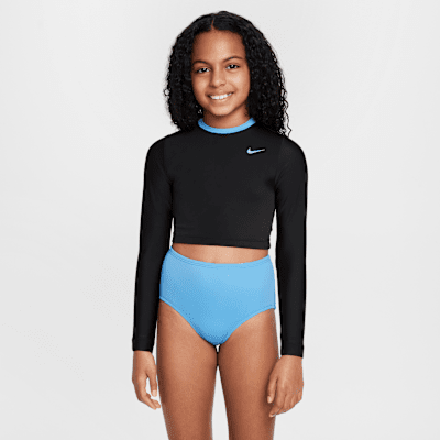 Natación Nike Conjunto de top cropped de manga larga y parte de abajo de tiro alto para niña talla grande