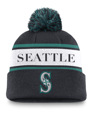 Мужские  Seattle Mariners Team Stripe Peak Nike MLB Cuffed Pom Beanie