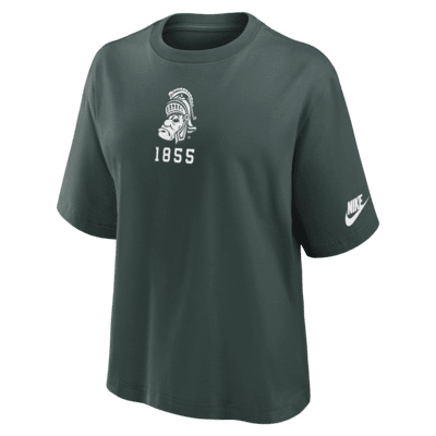 Playera universitaria Nike para mujer Michigan State Spartans Legacy Established Boxy