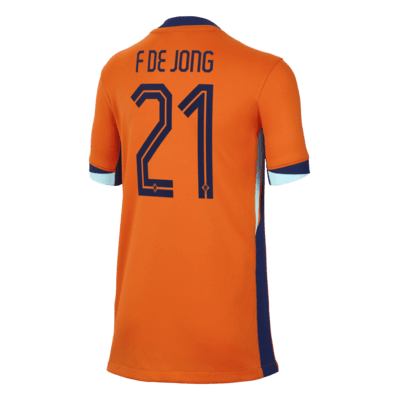 Frenkie de Jong Netherlands National Team 2024 Stadium Home Big Kids' Nike Dri-FIT Soccer Jersey