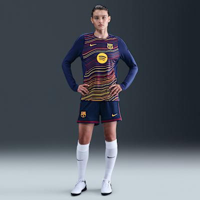 FC Barcelona Strike İç Saha Nike Dri-FIT Maç Öncesi Crew Yakalı Kadın Futbol Üstü