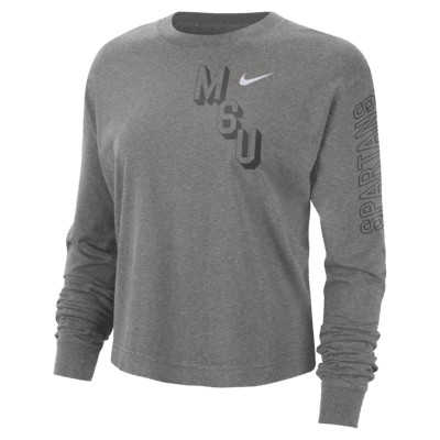 Playera de cuello redondo universitaria Nike de corte cuadrado para mujer Michigan State Heritage