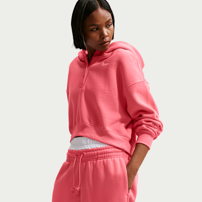 Sudadera con gorro Nike Sportswear oversized cropped Henley de tejido Fleece para mujer Phoenix