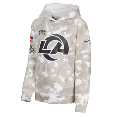 Sudadera con gorro sin cierre Nike de la NFL para niños talla grande Los Angeles Rams Salute to Service Primary Edge Club